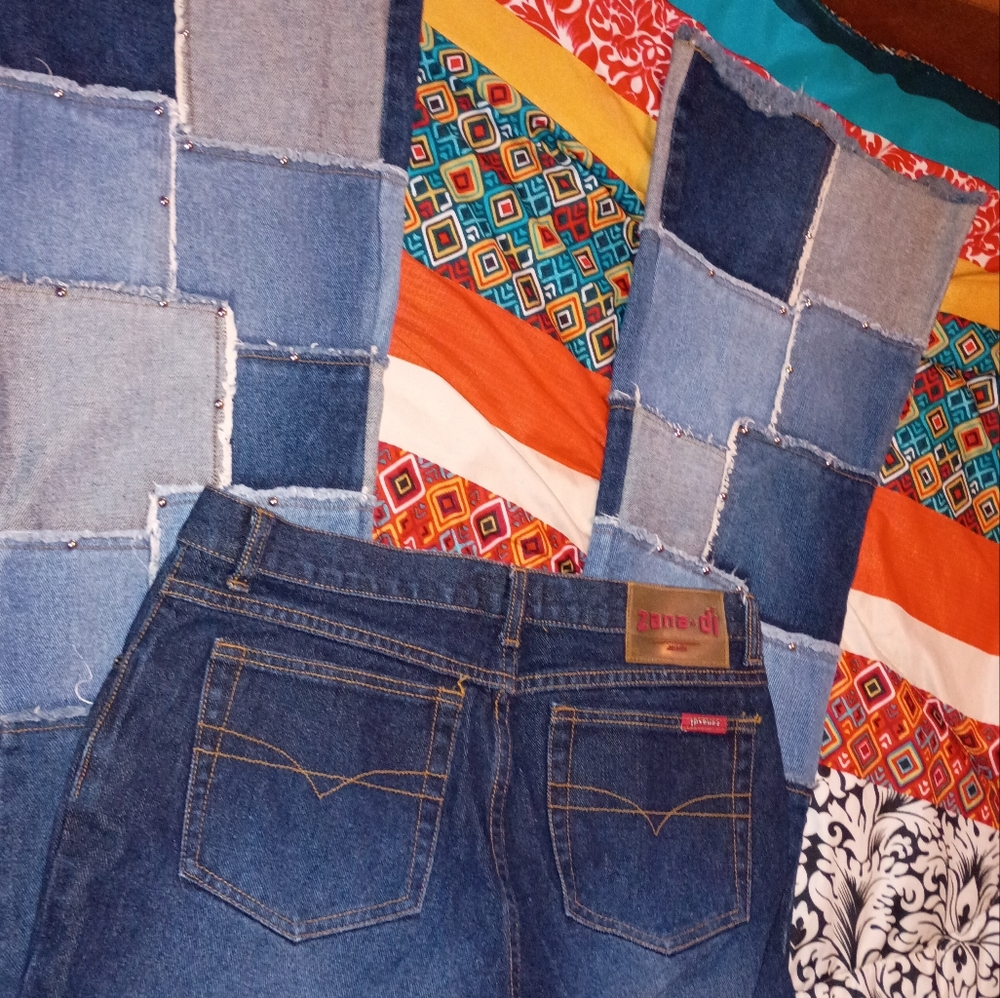Vintage Patchwork Patches Distressed Wide Leg Flare Raw Hem 30 11 Women's Jrs - Picture 2 of 6